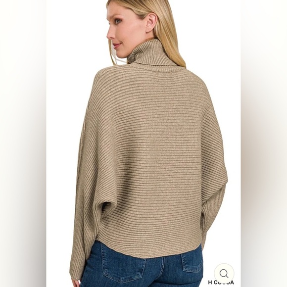Zenana Outfitters Tan Cowl Neck Sweater with Ribbed Knit - Picture 2 of 9